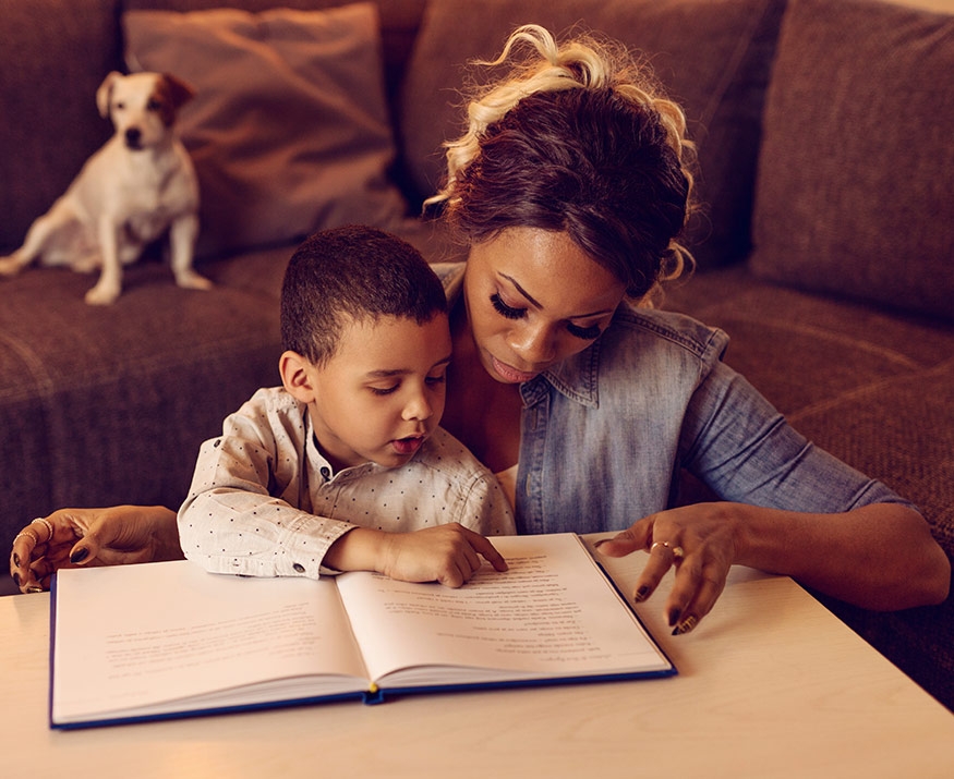 Kid reading book